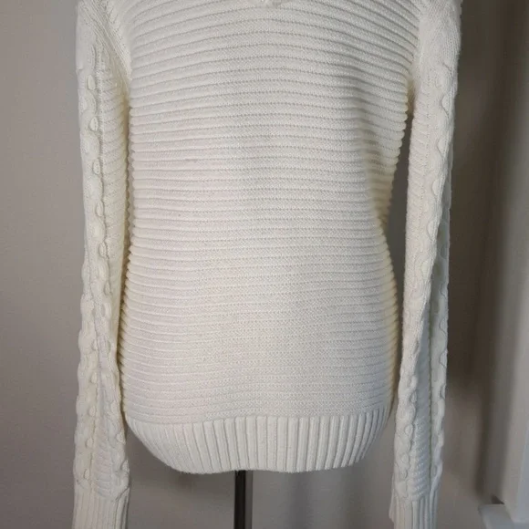 Makobi Men’s Streetwear Sweater Cable Knit Zip Cardigan Cream Hooded Pockets XL - Picture 7 of 15